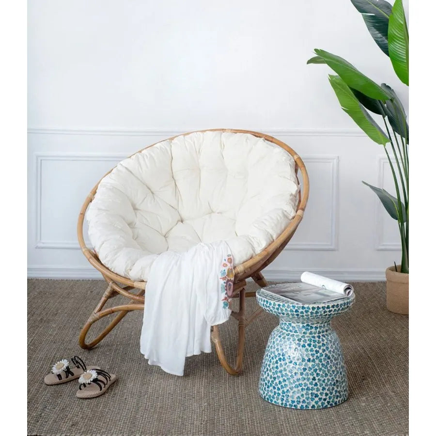 D15x16 Capiz Garden Stool Small Side Tabel Blue Accent Round End Table