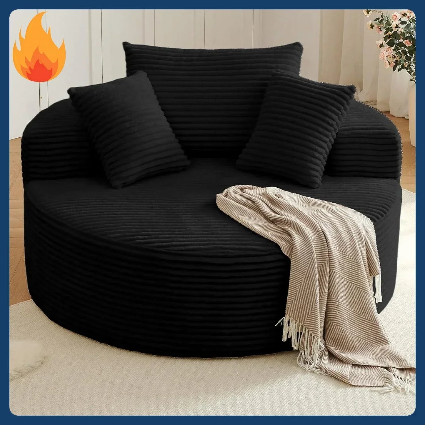 Oversized Round Chair Lounge Chaise Indoor, Upholstered Corduroy Deep Seat Cloud Large Circle Sofa Chair,