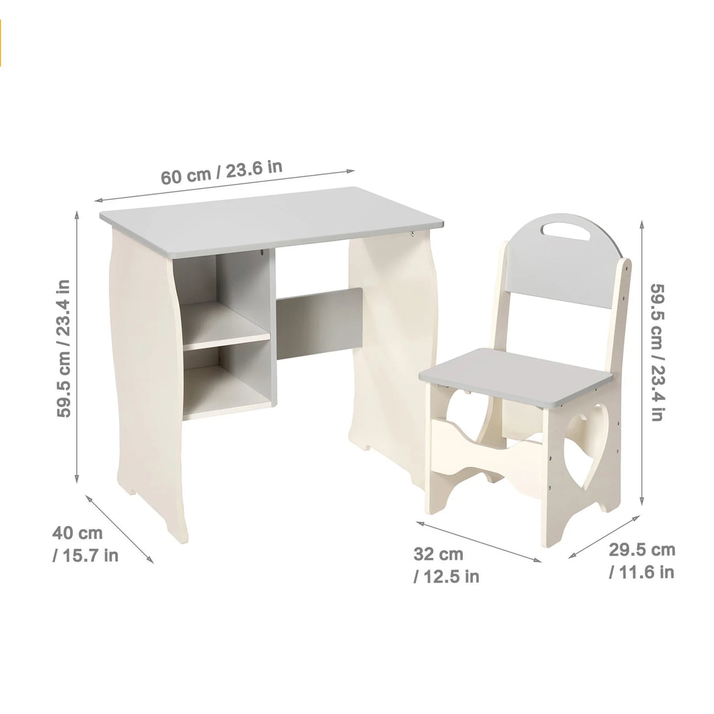 Kids Desk and Chair Set Multifunctional White and Grey Toddler Student Writing Table Set for Home School