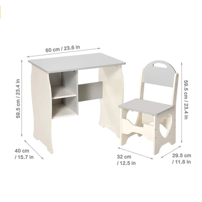 Kids Desk and Chair Set Multifunctional White and Grey Toddler Student Writing Table Set for Home School