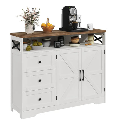 Farmhouse Buffet Storage Cabinet with Drawers & Shelf, Sideboard with Storage, Kitchen Pantry Hutch Cabinet, Customized