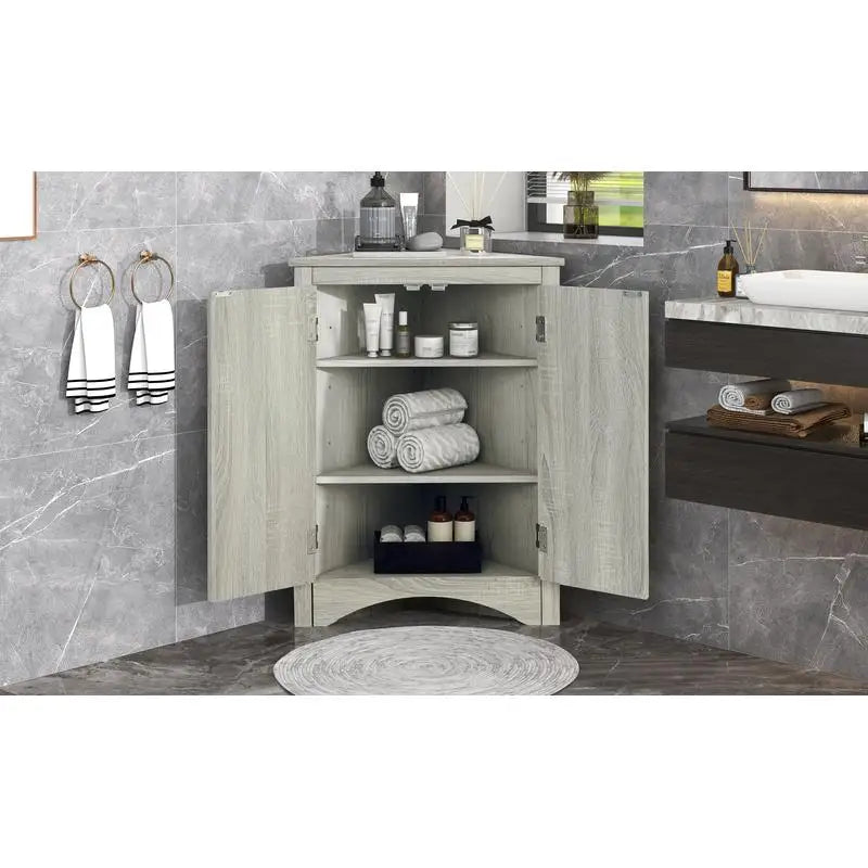 Freestanding Floor Cabinet for Bathroom & Kitchen Storage with Adjustable Shelves