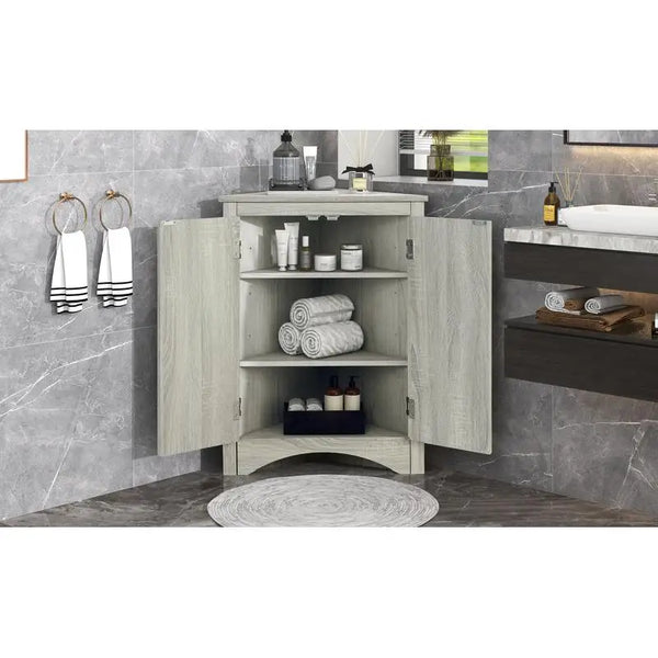 Freestanding Floor Cabinet for Bathroom & Kitchen Storage with Adjustable Shelves