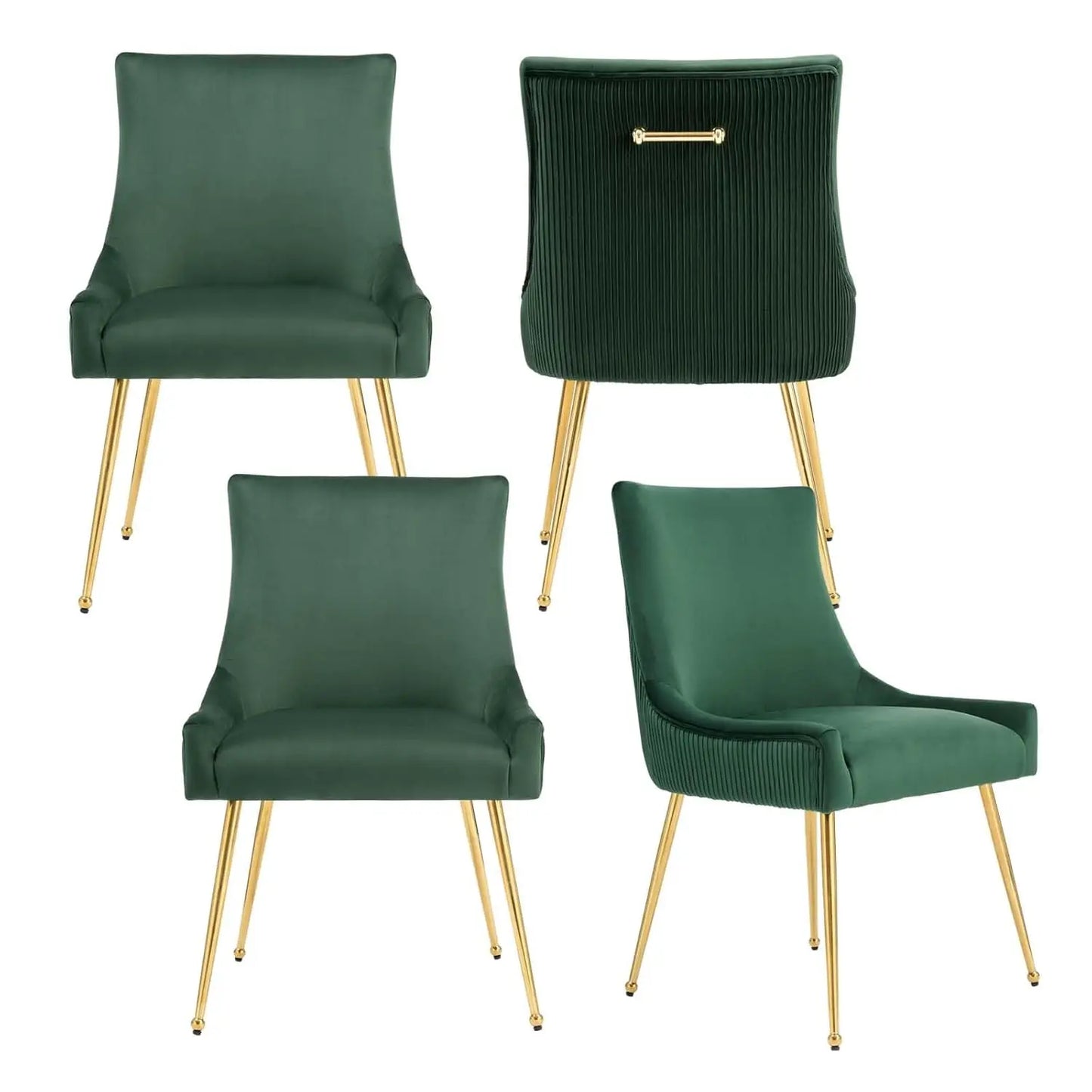 Velvet Dining Chairs Set of 4, Modern Upholstered Kitchen Chair with Pull Handle & Pleated Back, Mid Century Accent