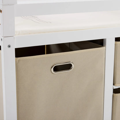 Wooden Bed Bases Removable Top White Painted Pine Children's Cot with 3 Fabric Drawers + 1 Fabric Bag