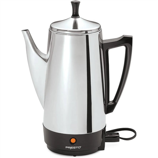 Stainless Steel Electric Coffee Percolator 12-Cups with Easy-Pour Spout and Stay-Cool Handle