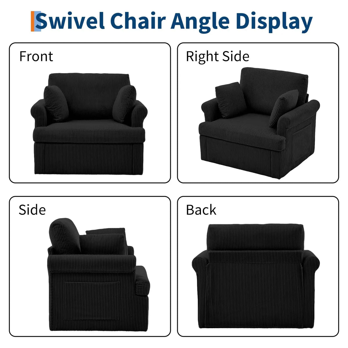 Large Swivel Corduroy Barrel Armchair Accent Chair