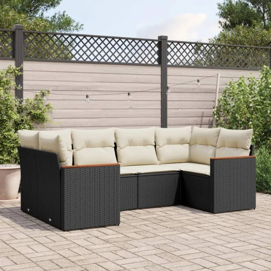 6 Piece Patio Sofa Set with Cushions Black Poly Rattan