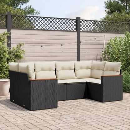 6 Piece Patio Sofa Set with Cushions Black Poly Rattan