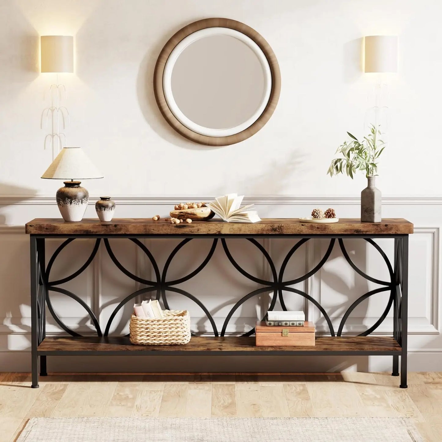 Narrow Sofa Table, Industrial Long Sofa Table Behind Couch, Entry Console Table with Storage for Entryway, Living Room