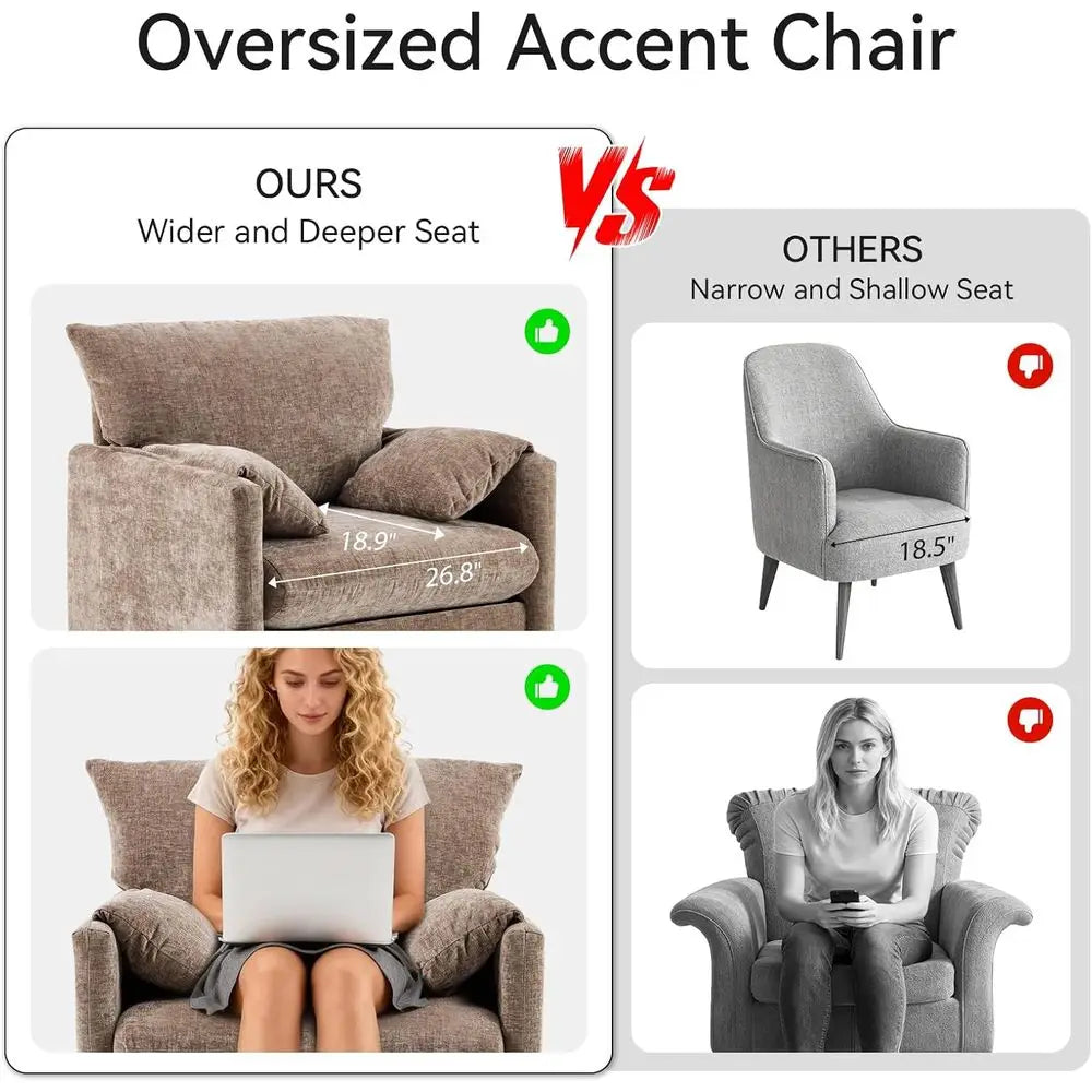 Oversized 2-Piece Armchair Set, 34 Wide, Upholstered Lounge Chair for Living Room or Bedroom, Century Reading Chair, Comfortable