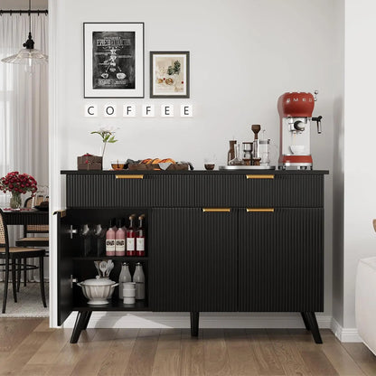 Modern Farmhouse Buffet Cabinet with Fluted Design Kitchen Storage Sideboard & Coffee Bar Cabinet for Living Room Hallway