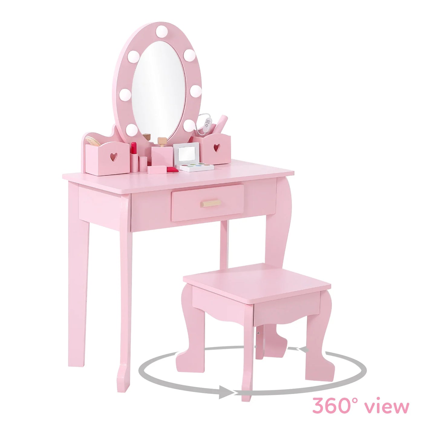 Girls' Vanity Table and Chair Set, Kids Makeup Dressing Table
