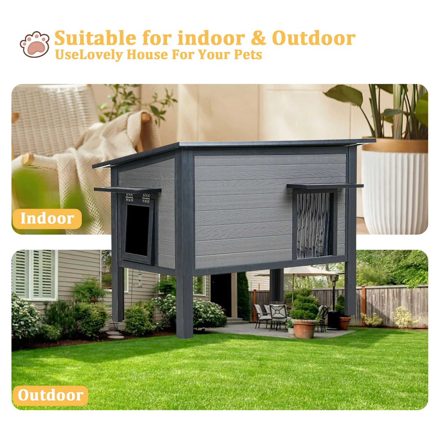 Indoor Outdoor Cat House, Weatherproof,