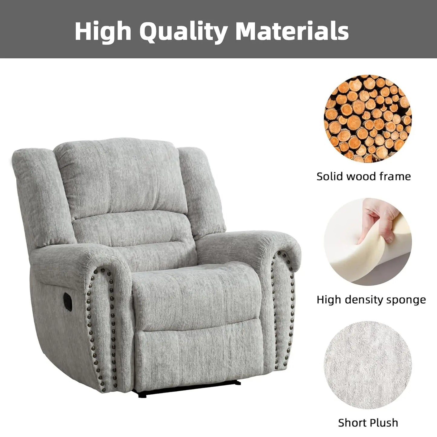 Manual Recliner Chair Comfortable Arms Back Living Room White Grey Custom