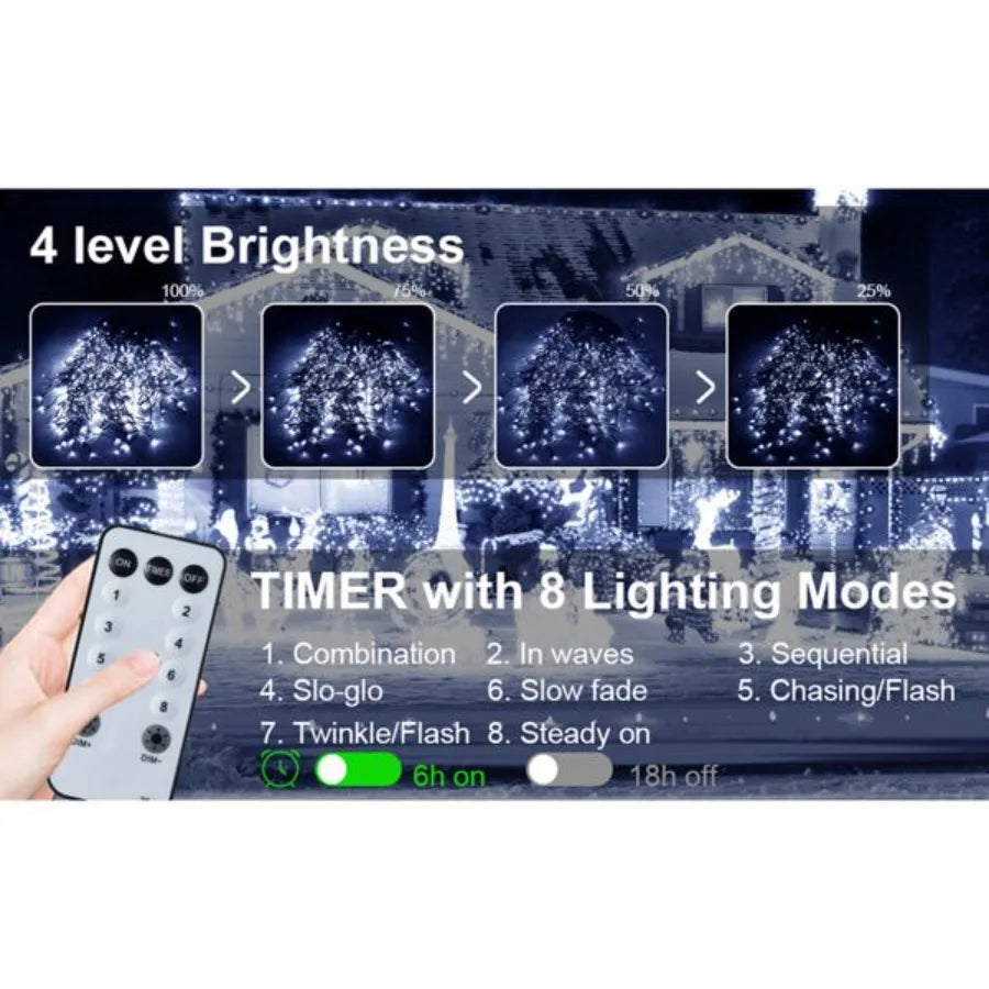 105ft Outdoor Christmas Duration Lights 1000 LED Waterproof Timer Memory