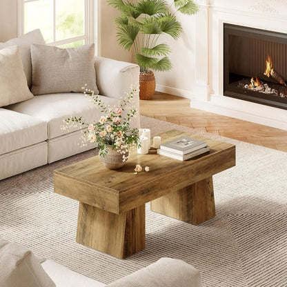 Farmhouse Coffee Table 47Inches, Wooden Rectangular Accent Center Table, Modern Low Cocktail Tea Living Room Furniture