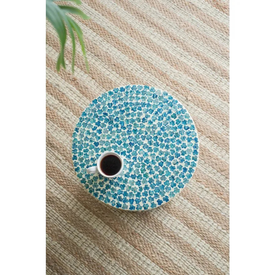 D15x16 Capiz Garden Stool Small Side Tabel Blue Accent Round End Table