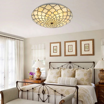 Antique Style 4-Light Flush Mount Ceiling Light - Stained Glass Shade with Vintage Finish for Kitchen Lighting