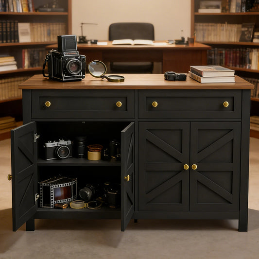 Sideboard Buffet Cabinet Kitchen Storage Sideboard 2 Drawers 4 Doors Modern Farmhouse Coffee Bar Cabinet for Dining
