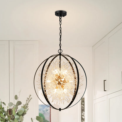 Crystal Chandelier 12-Light Dimmable Sputnik Light Fixtures Dandelion Chandelier Globe Chandelier for Dining Room Bedroom
