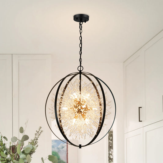 Crystal Chandelier 12-Light Dimmable Sputnik Light Fixtures Dandelion Chandelier Globe Chandelier for Dining Room Bedroom