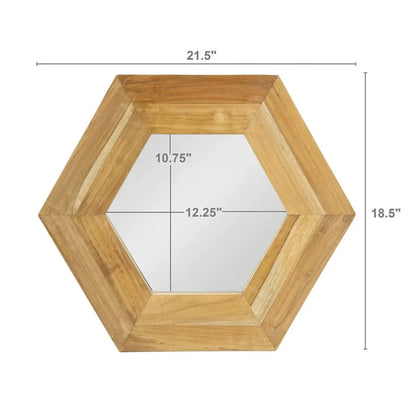 18.5" x 18.5" Hexagon Wood Frame Mirror Wall Decor for Living Room Bathroom Hallway