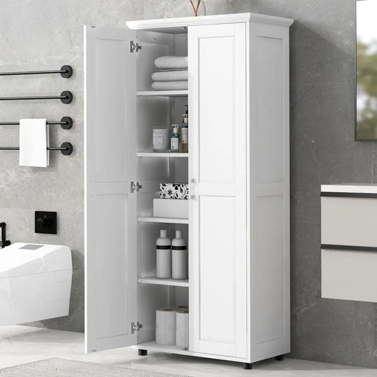 Storage Cabinet with Two Doors for Bathroom Office Adjustable Shelf MDF Board White