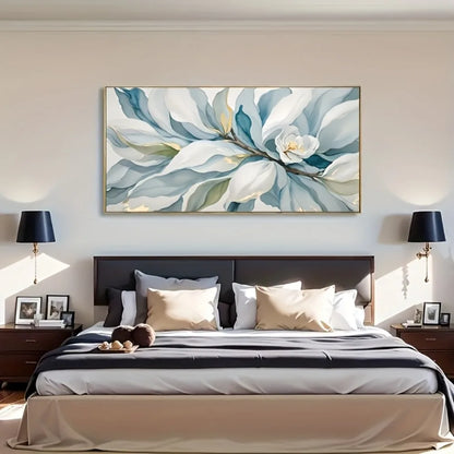 A modern abstract floral canvas mural, elegant home decor poster, framed in 1.5 inch thick pine solid wood