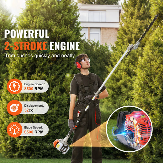 6-in-1 MultiFunctional Trimming Tools Gas Hedge Trimmer Weed Eater String Trimmer Brush Cutter Edger Pole Chainsaw