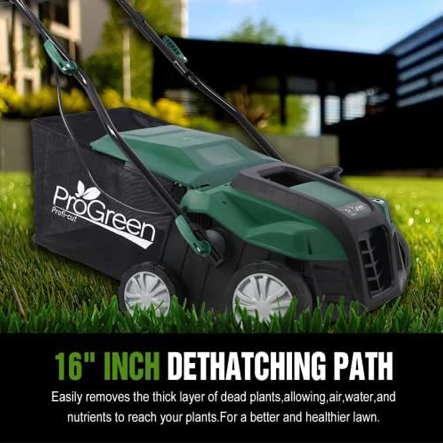 2-in-1 Electric Garden Scarifier & Dethatcher 15AMP Lawn Aerator with 58QT Detachable Bag 5 Height Adjustments for Thatch