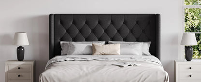 Classic Bed Frame with Button Tufted Wingback Headboard Platform Bed