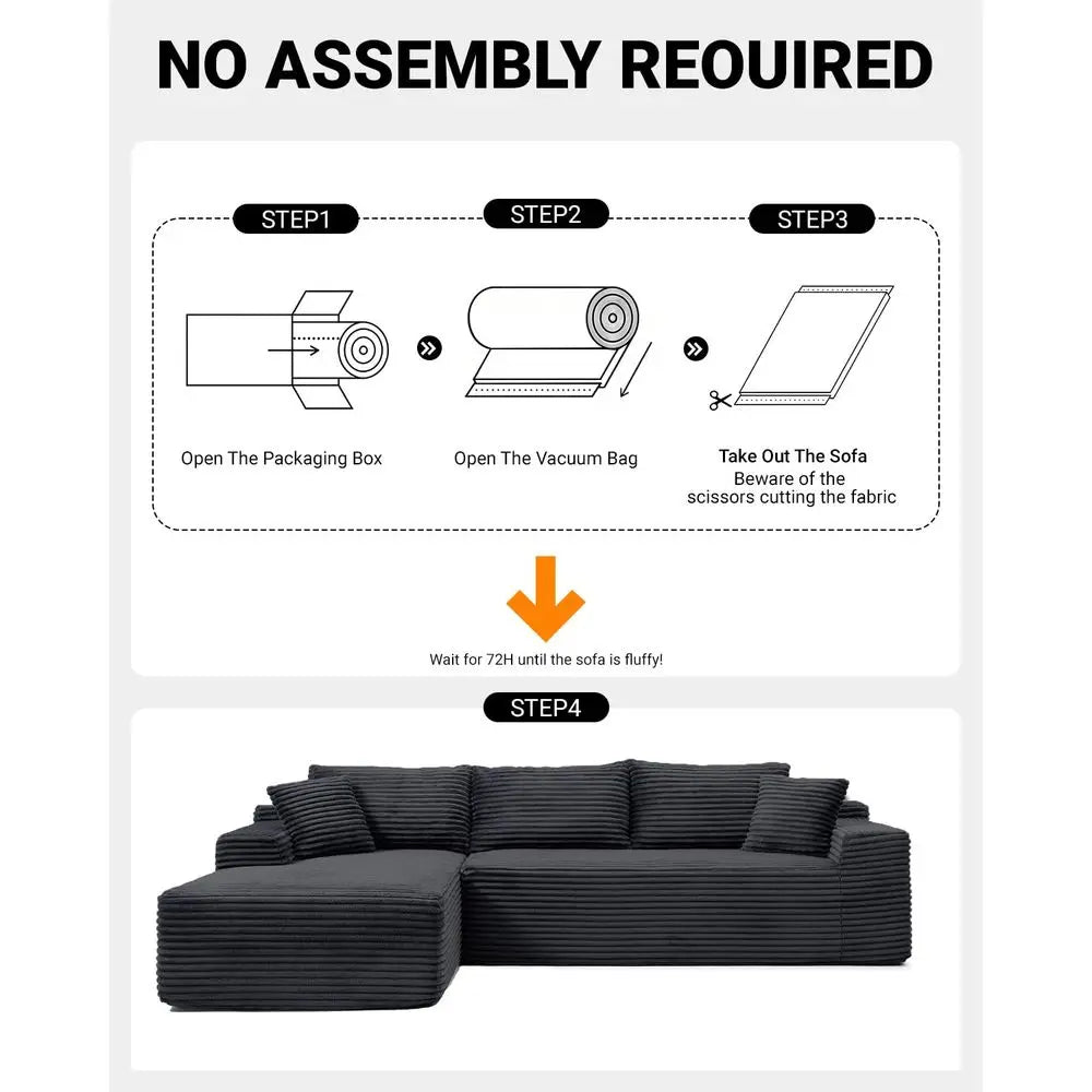 Cloud Sectional Couch, Modern Modular Sectional Sofa with Deep Seat, Corduroy Boneless Couches with L Shape Chaise for Living