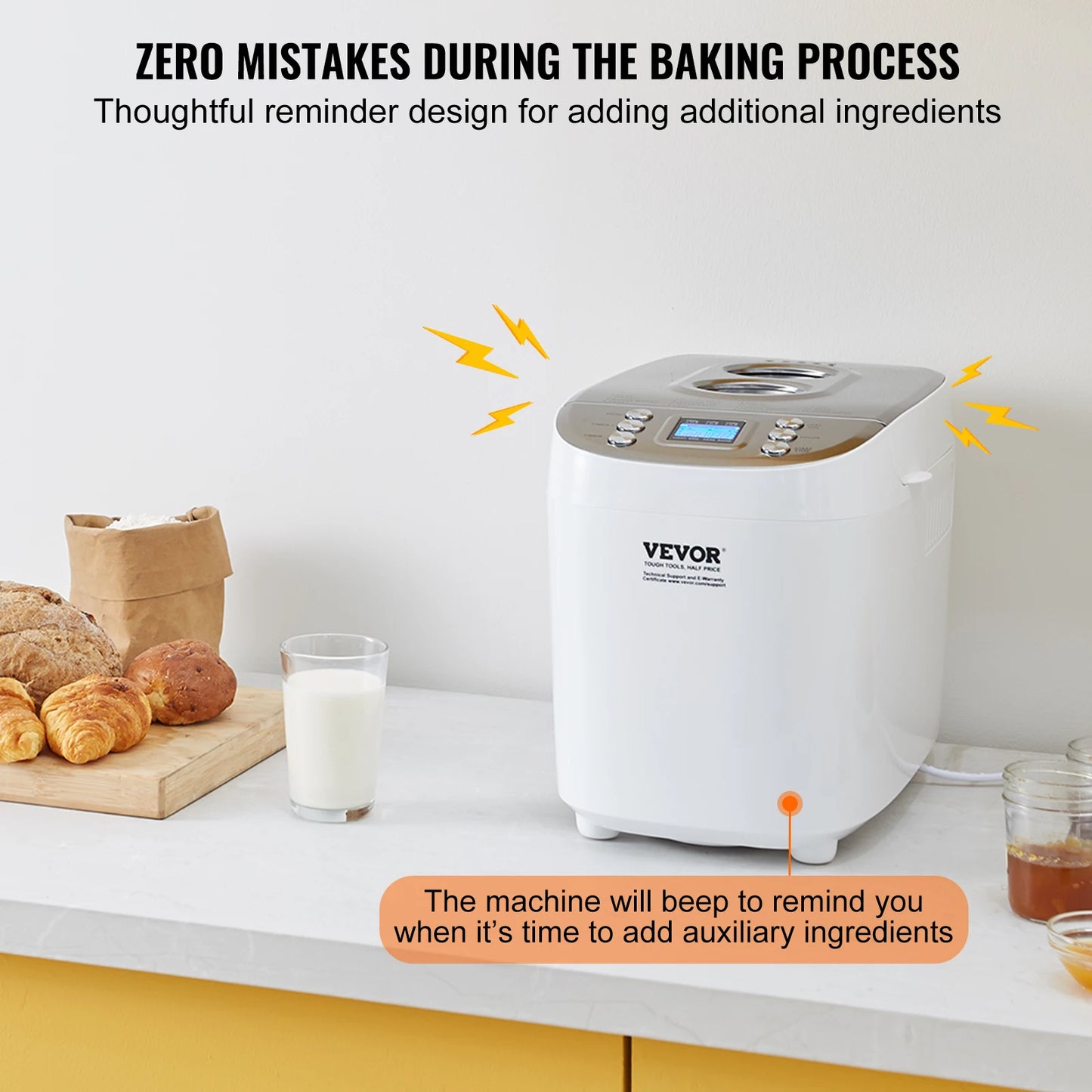 Bread Maker 15-in-1 Dough Machine Nonstick Ceramic Pan Automatic Bread maker with Gluten Free Setting