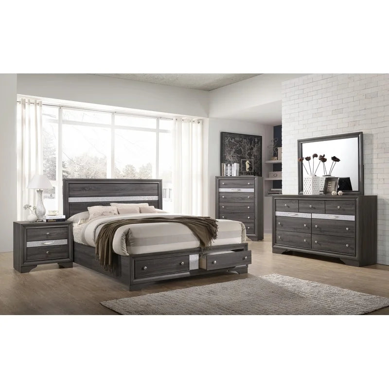 Gray Wood Traditional Queen 5-Piece Bedroom Storage Set