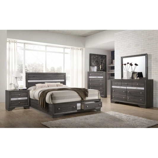 Gray Wood Traditional Queen 5-Piece Bedroom Storage Set