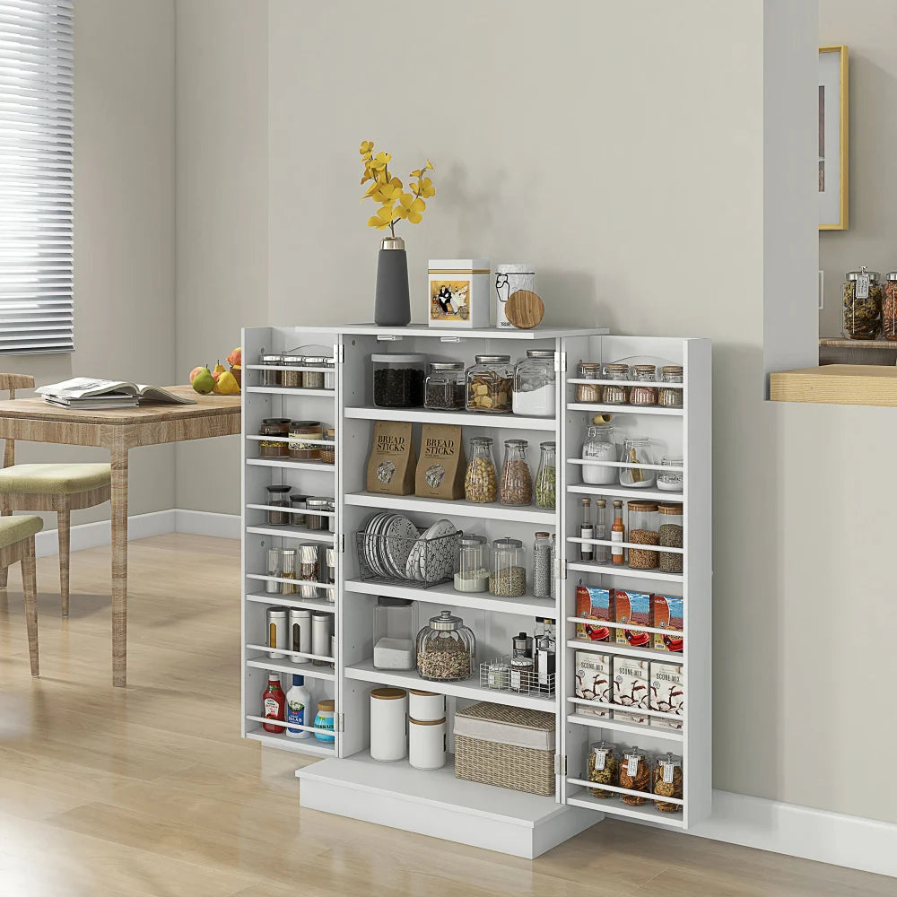 Kitchen Pantry Storage Cabinet W/ 5-tier Shelving 12 Spice Racks