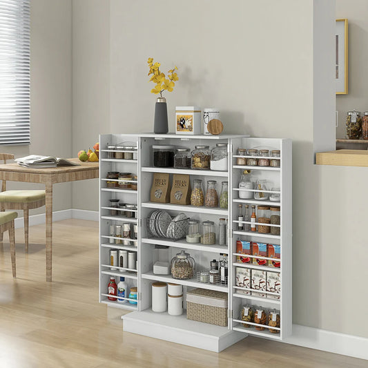 Kitchen Pantry Storage Cabinet W/ 5-tier Shelving 12 Spice Racks