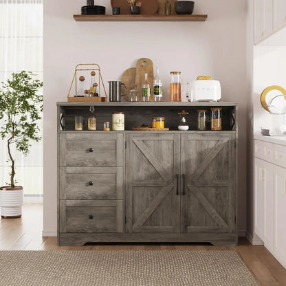 Farmhouse Buffet Storage Cabinet with Drawers & Shelf, Sideboard with Storage, Kitchen Pantry Hutch Cabinet, Customized