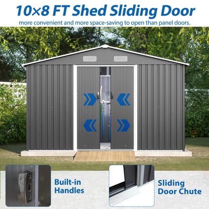 Outdoor Tool Storage Shed with Metal Foundation Lockable Doors All Weather Metal Sheds for Garden Patio Backyard Lawn Gr