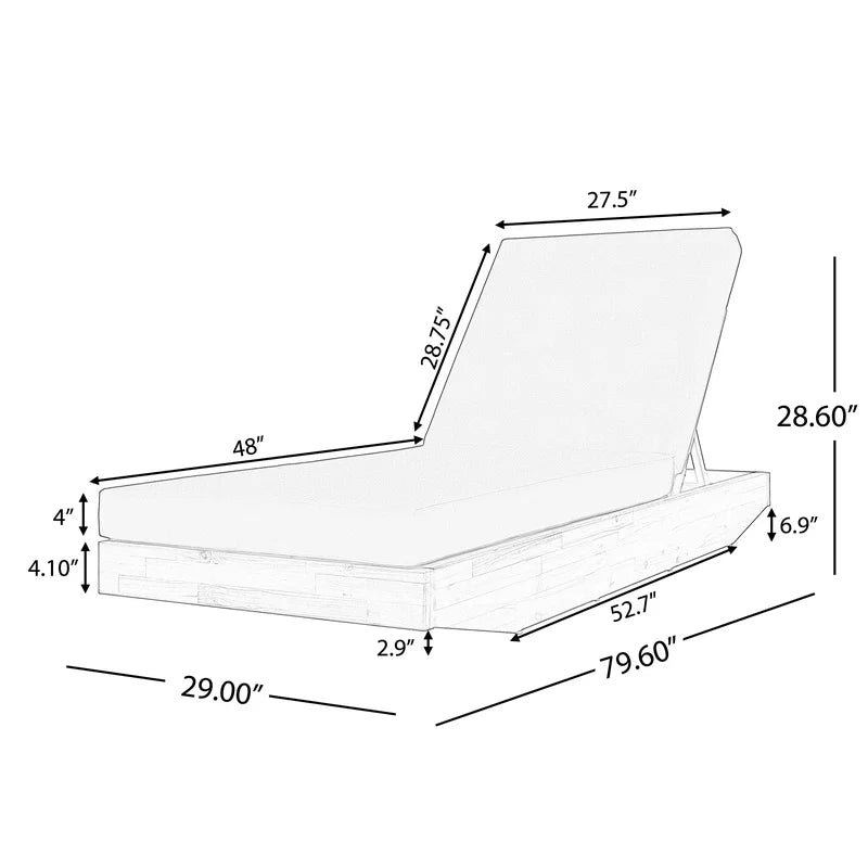 Wood Chaise Lounge with Cream Water-Repellent Cushion, 79.6" L x 29" W, 300 lbs Capacity