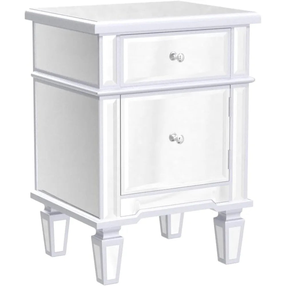 Nightstands Set of 2 Mirrored Side Tables Glass End Table with Drawer for Bedroom, Silver