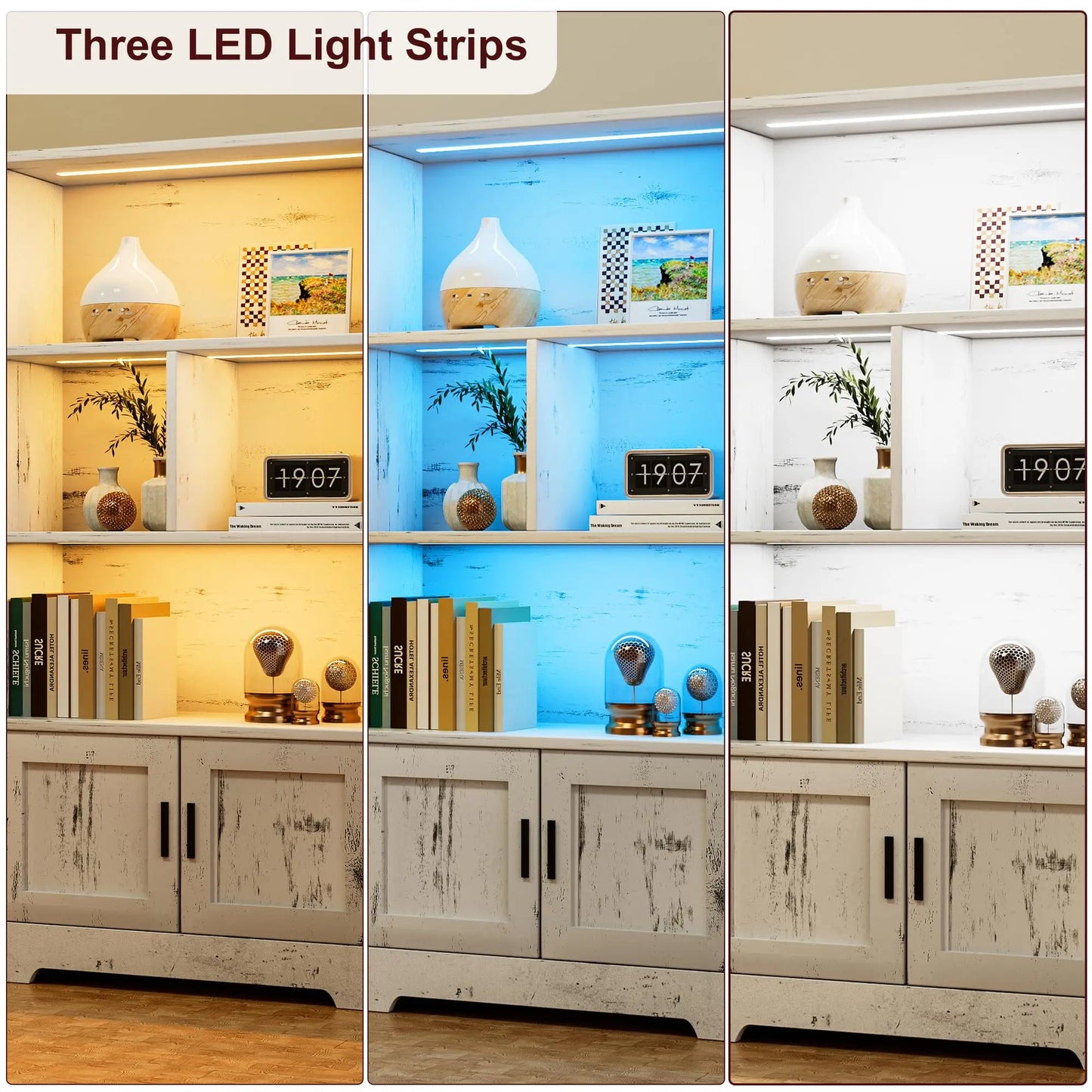 Bookcase with LED Lights White Bookshelf