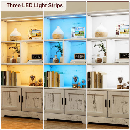 Bookcase with LED Lights White Bookshelf