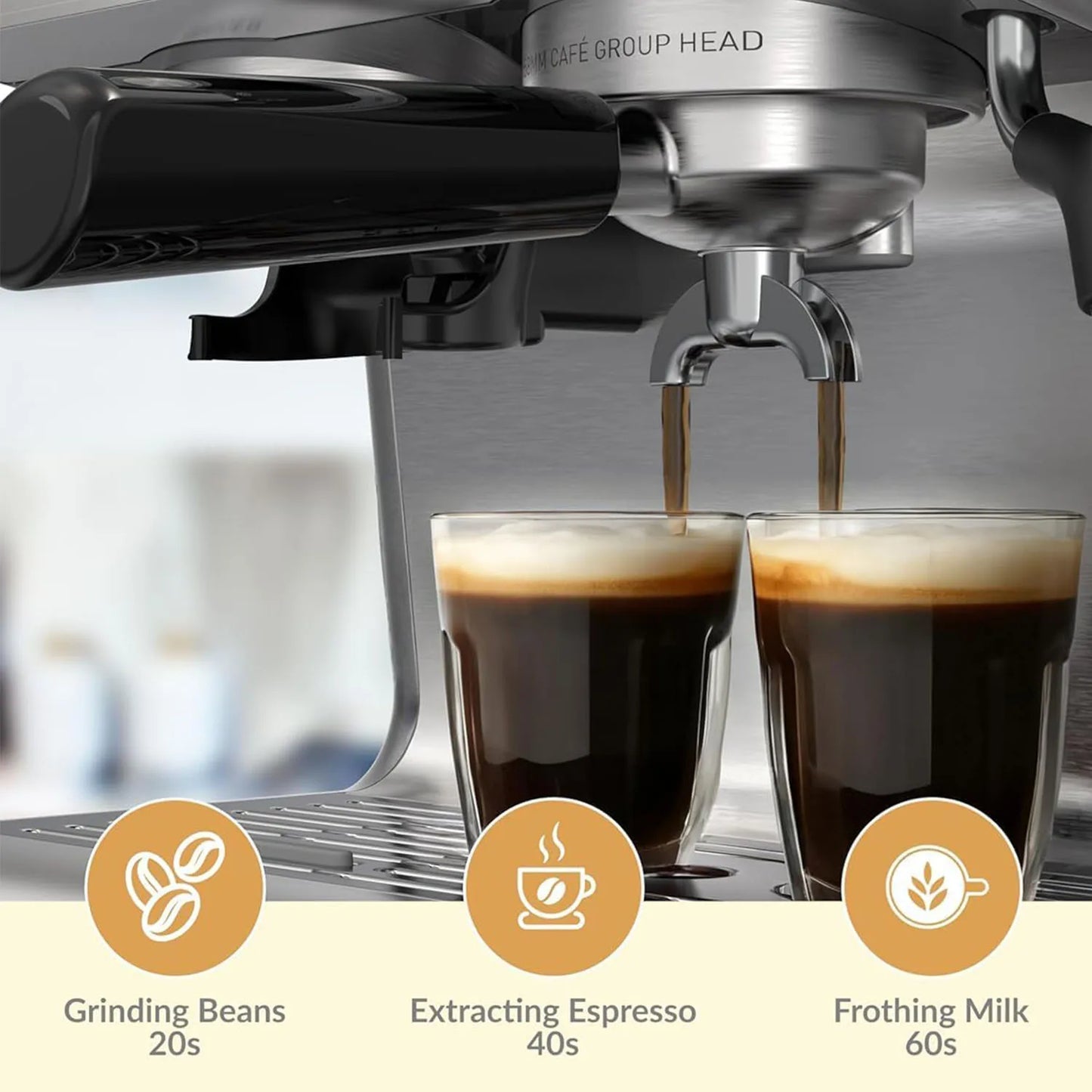 Espresso Coffee Machine 1450W Semi-Automatic Espresso Maker with Grinder for Latte Cappuccino