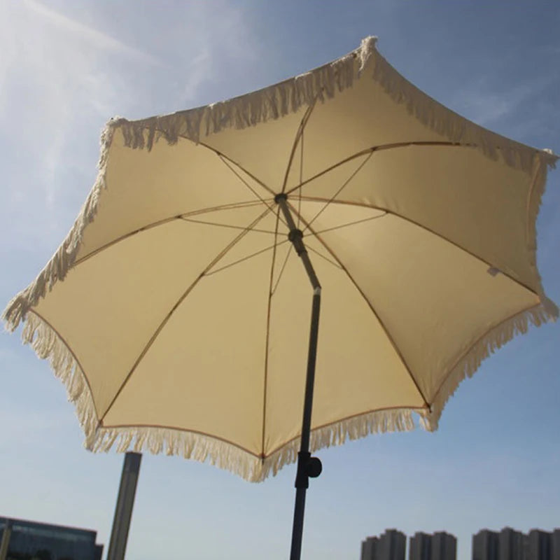 Outdoor Sun Umbrella Beach Large Garden Backyard Sun Umbrellas Camping Foldable Pool Patio Umbrellas Retro Tassel Sunshade