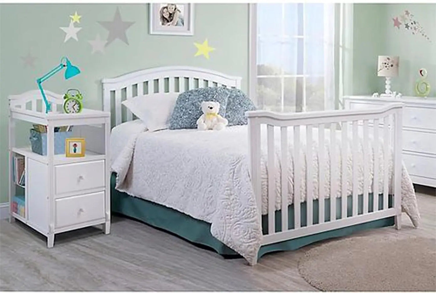 Furniture Crib and Changer with Slat Panel Back Classic -in- Convertible Diaper Changing Table Non-Toxic Finish Wooden