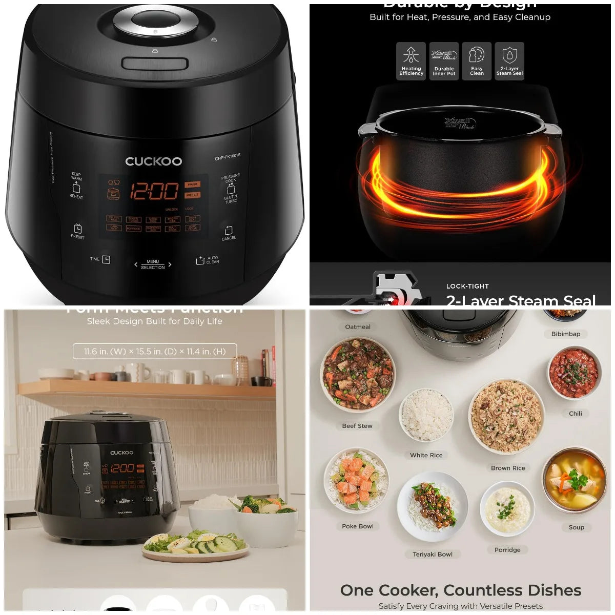 High Pressure Rice Cooker 10-Cup Uncooked / 20-Cup Cooked with Nonstick Inner Pot, Large Rice Maker