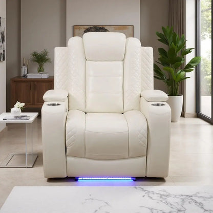 Leather Power Recliner Chair with LED, Luxury Reclining Chair Sofa, Living Room Furniture Sets, Premium Breathing, Customized