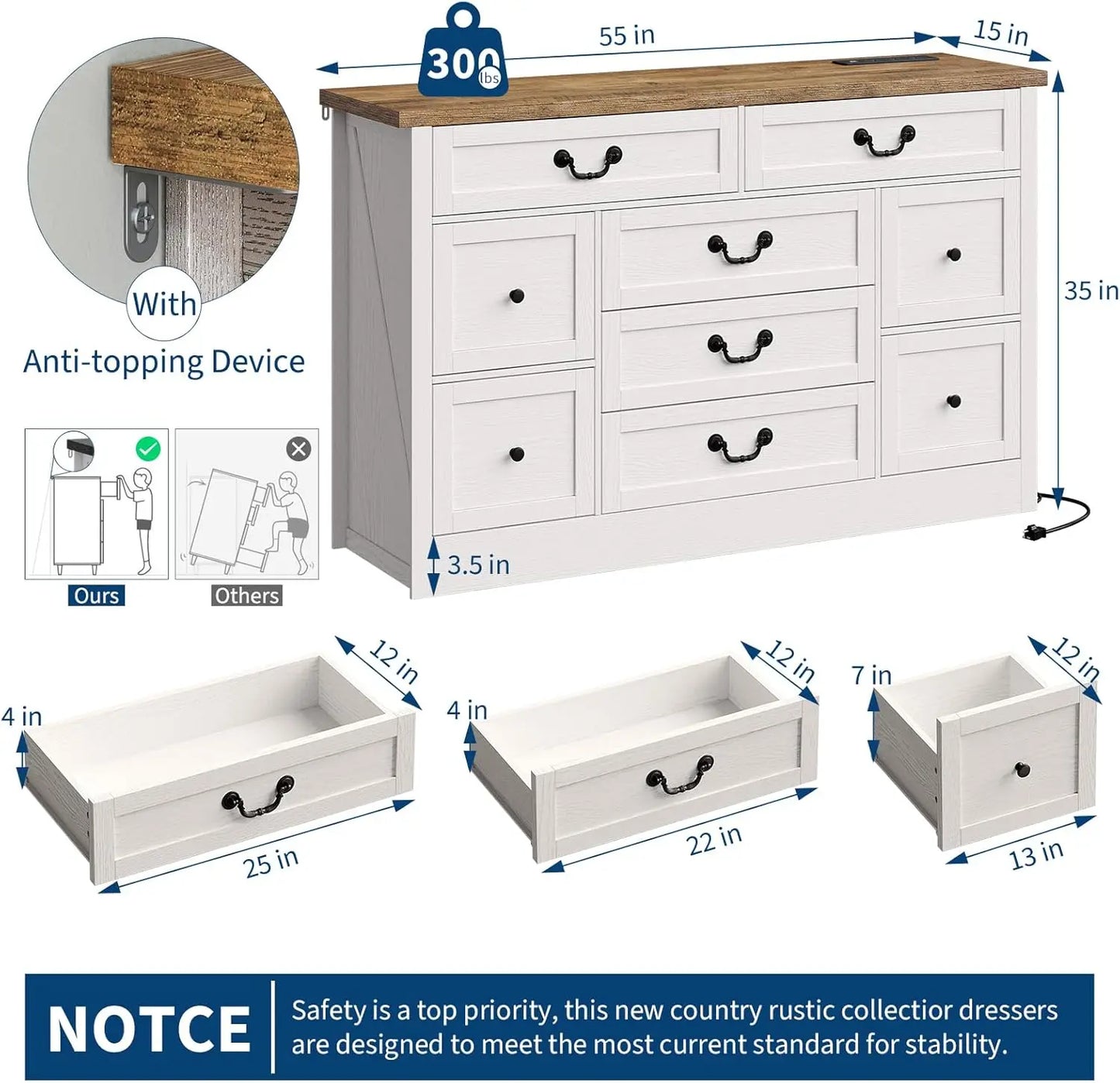 Wooden Chest of Drawer TV Stand Large Storage